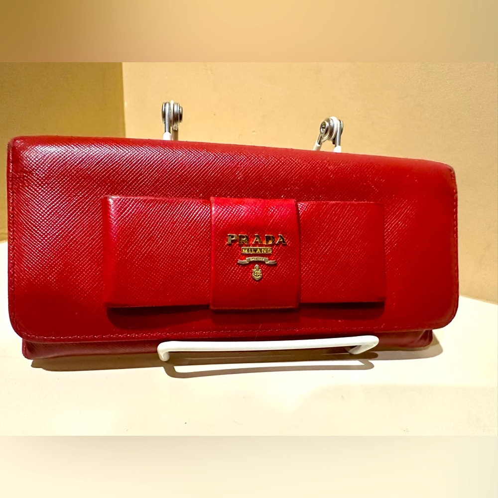 Prada Red Saffiano Bow Wallet